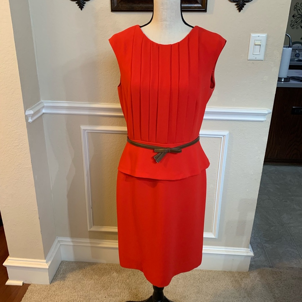 Tahari Coral Sleeveless Fitted Dress w/ belt